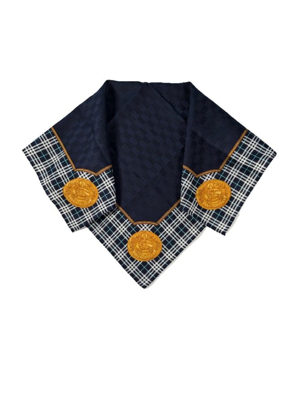 Vintage Burberry’s Plaid Medallion Cotton Scarf 19.5"